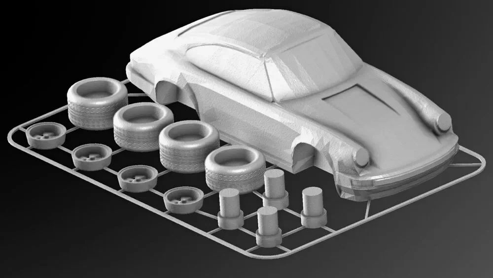 Porsche 911 Plastic Model Kit Unassembled Unpainted White Car Parts on Sprue